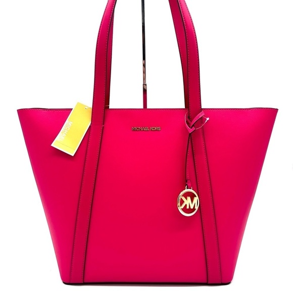 Michael Kors Pratt Large Signature Logo Tote Bag Electric Pink - Picture 1 of 10